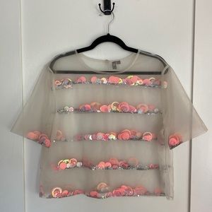 ASOS Sheer White Sequin Top Size 14